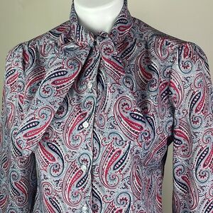 Vintage Pussybow Blouse Gray Paisley